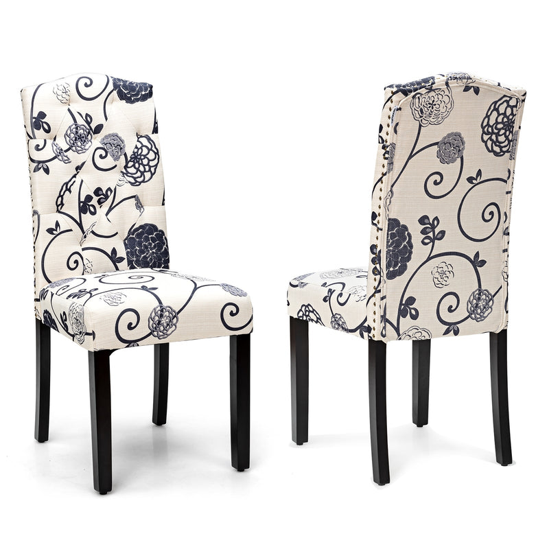 Set of 2 Tufted Upholstered Dining Chairs-Black and White - Relaxacare