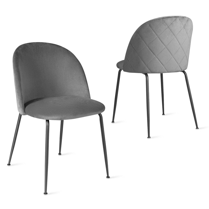 Set of 2 Upholstered Velvet Dining Chair with Metal Base for Living Room-Gray - Relaxacare