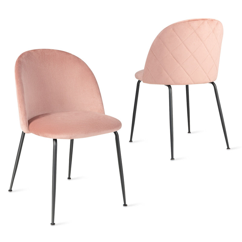 Set of 2 Upholstered Velvet Dining Chair with Metal Base for Living Room-Pink - Relaxacare