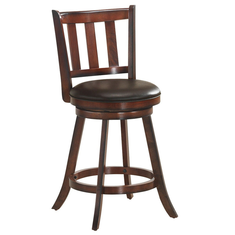 Set of 2 Wood Swivel Counter Height Dining Pub Bar Stools with PVC Cushioned Seat-25 Inch - Relaxacare