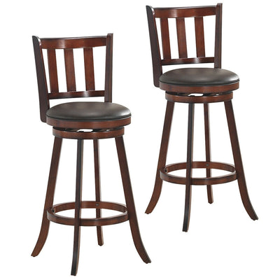 Set of 2 Wood Swivel Counter Height Dining Pub Bar Stools with PVC Cushioned Seat-29 Inch - Relaxacare