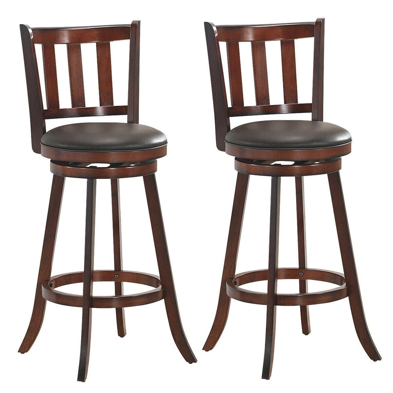 Set of 2 Wood Swivel Counter Height Dining Pub Bar Stools with PVC Cushioned Seat - Relaxacare