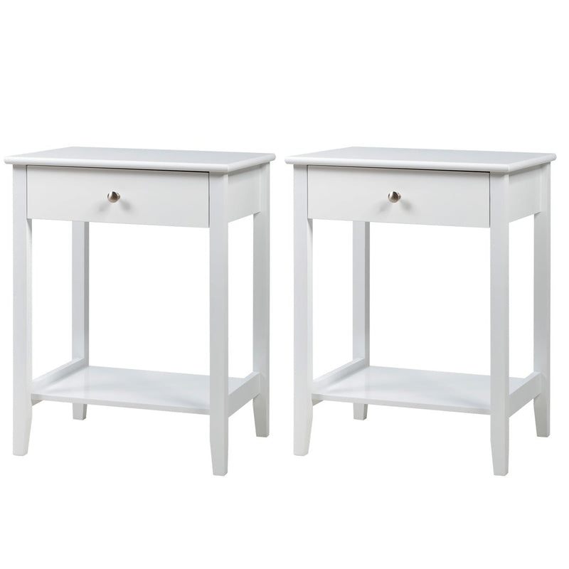 Set of 2 Wooden Bedside Sofa Table-White - Relaxacare