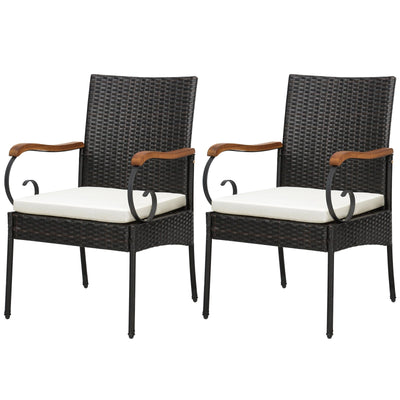 Set of 2/4 Outdoor PE Wicker Chair with Acacia Wood Armrests-Set of 2 - Relaxacare