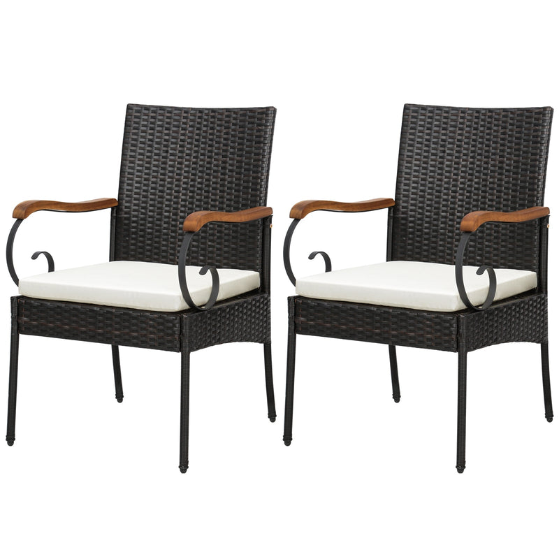Set of 2/4 Outdoor PE Wicker Chair with Acacia Wood Armrests-Set of 2 - Relaxacare