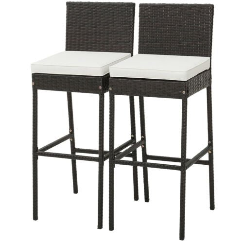 Set of 2/4 Patio Wicker Barstools with Seat Cushion and Footrest - Relaxacare
