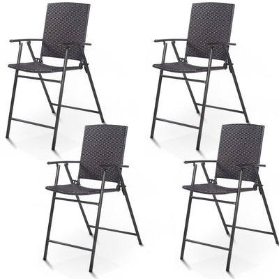 Set of 4 Folding Rattan Bar Chairs with Footrests and Armrests for Outdoors and Indoors - Relaxacare