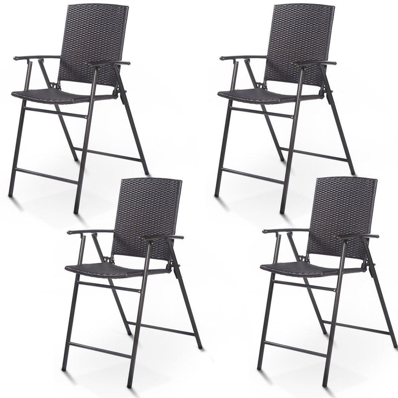 Set of 4 Folding Rattan Bar Chairs with Footrests and Armrests for Outdoors and Indoors - Relaxacare