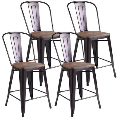 Set of 4 Industrial Metal Counter Stool Dining Chairs with Removable Backrest-Cooper - Relaxacare
