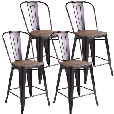 Set of 4 Industrial Metal Counter Stool Dining Chairs with Removable Backrests-Cooper - Relaxacare