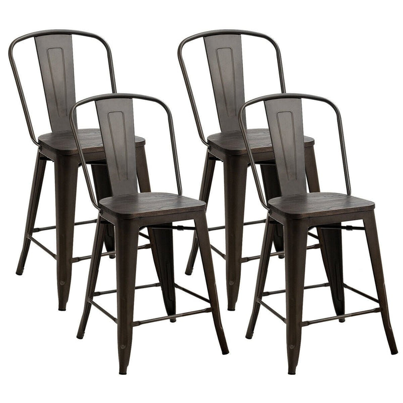 Set of 4 Industrial Metal Counter Stool Dining Chairs with Removable Backrests-Gun - Relaxacare