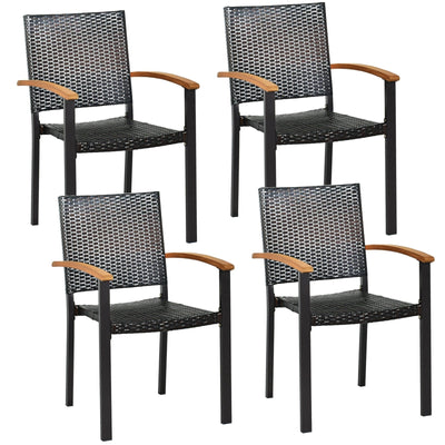 Set of 4 Outdoor Patio PE Rattan Dining Chairs with Powder-coated Steel Frame - Relaxacare