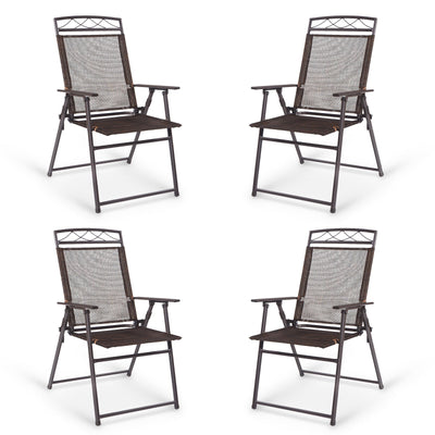 Set of 4 Patio Folding Sling Chairs Steel Camping Deck - Relaxacare