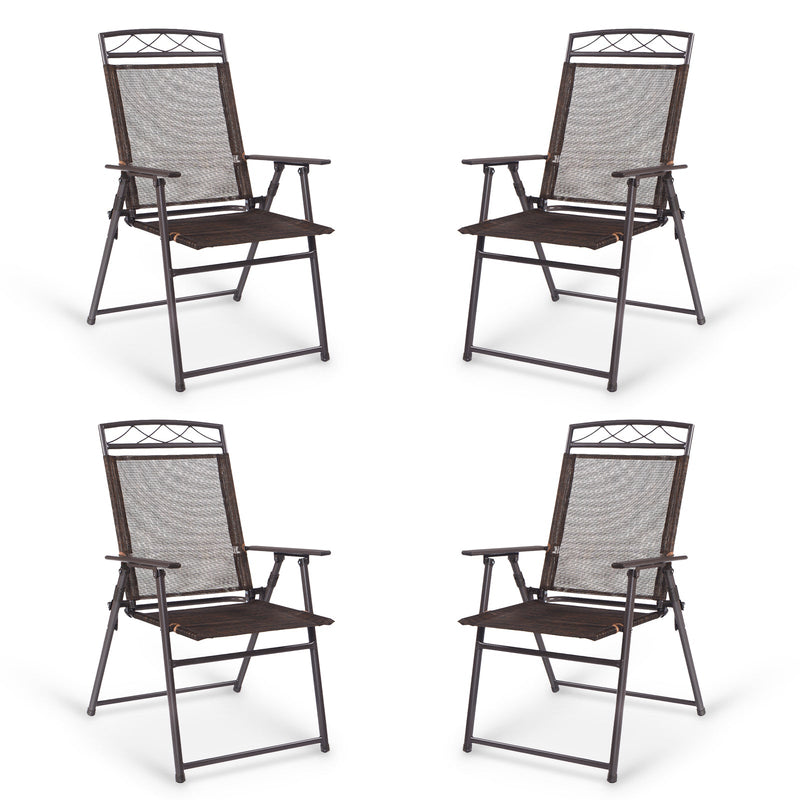 Set of 4 Patio Folding Sling Chairs Steel Camping Deck - Relaxacare