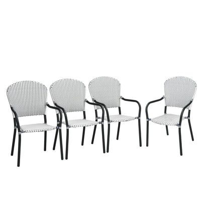 Set of 4 Patio Rattan Stackable Dining Chair with Armrest for Garden-White - Relaxacare