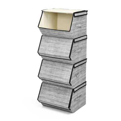 Set of 4 Storage Bins Stackable Cubes with Lid-Black - Relaxacare