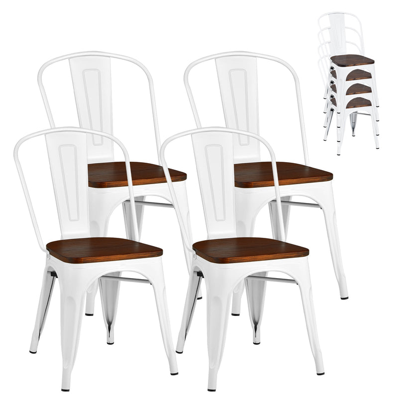 Set of 4 Tolix Style Metal Dining Wood Seat - Relaxacare