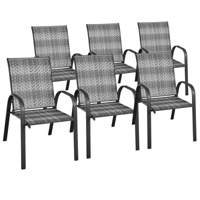 Set of 6 Outdoor PE Wicker Stackable Chairs with Sturdy Steel Frame - Relaxacare
