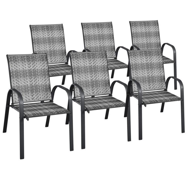 Set of 6 Outdoor PE Wicker Stackable Chairs with Sturdy Steel Frame - Relaxacare