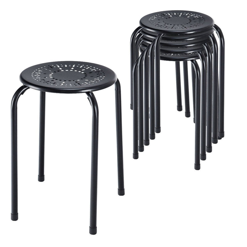Set of 6 Stackable Daisy Backless Round Metal Stool Set-Black & Pink - Relaxacare