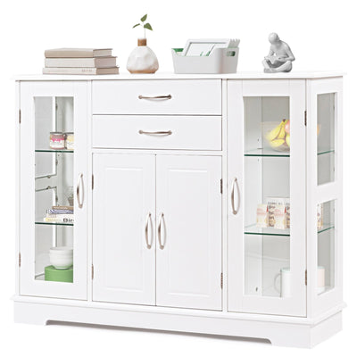 Sideboard Buffet Server Storage Cabinet with 2 Drawers and Glass Doors - Relaxacare