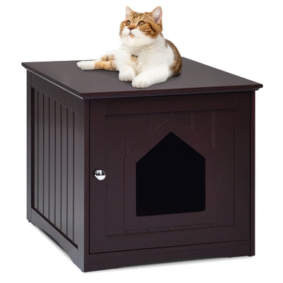 Sidetable Nightstand Weatherproof Multi-function Cat House-Brown - Relaxacare