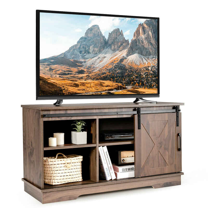 Sliding Barn Door TV Stand with Adjustable Shelf and Cable Holes for 50 Inch TV - Relaxacare