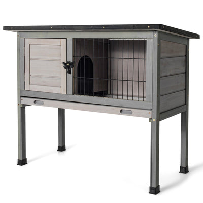 Small Elevated Rabbit Hutch with Hinged Asphalt Roof and Removable Tray - Relaxacare