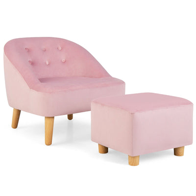 Soft Velvet Upholstered Kids Sofa Chair with Ottoman-Pink - Relaxacare