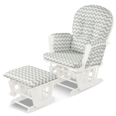 Solid Wood Gliding Chair Set with Pockets and Ottoman for Relaxing-Gray and White - Relaxacare
