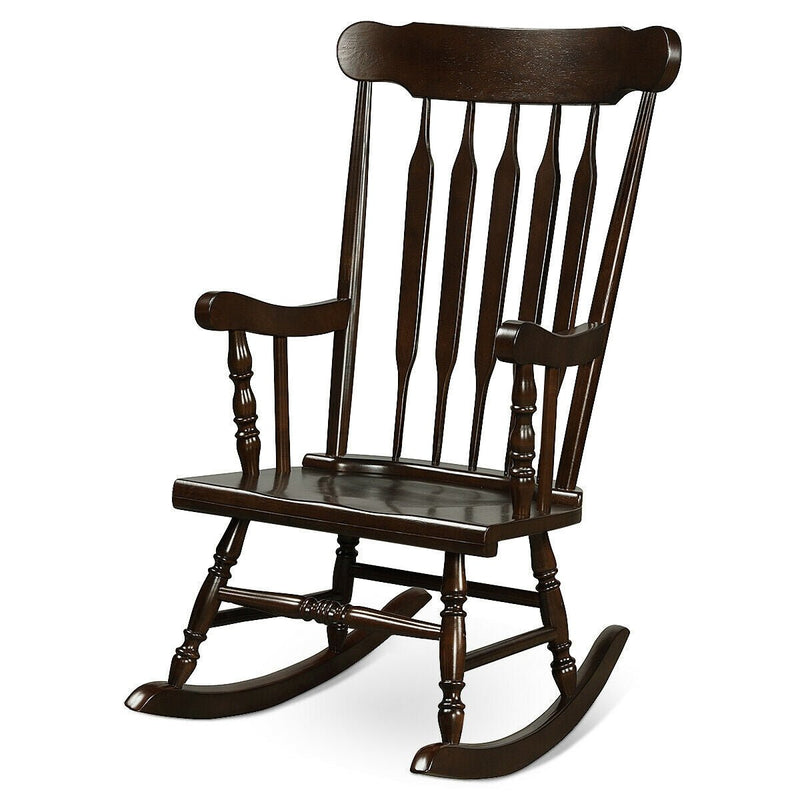 Brown Rocker Chair Rocking Chair with Solid Wooden Frame for Garden and Patio - Brown