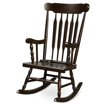Solid Wood Porch Glossy Finish Rocking Chair-Coffee - Relaxacare