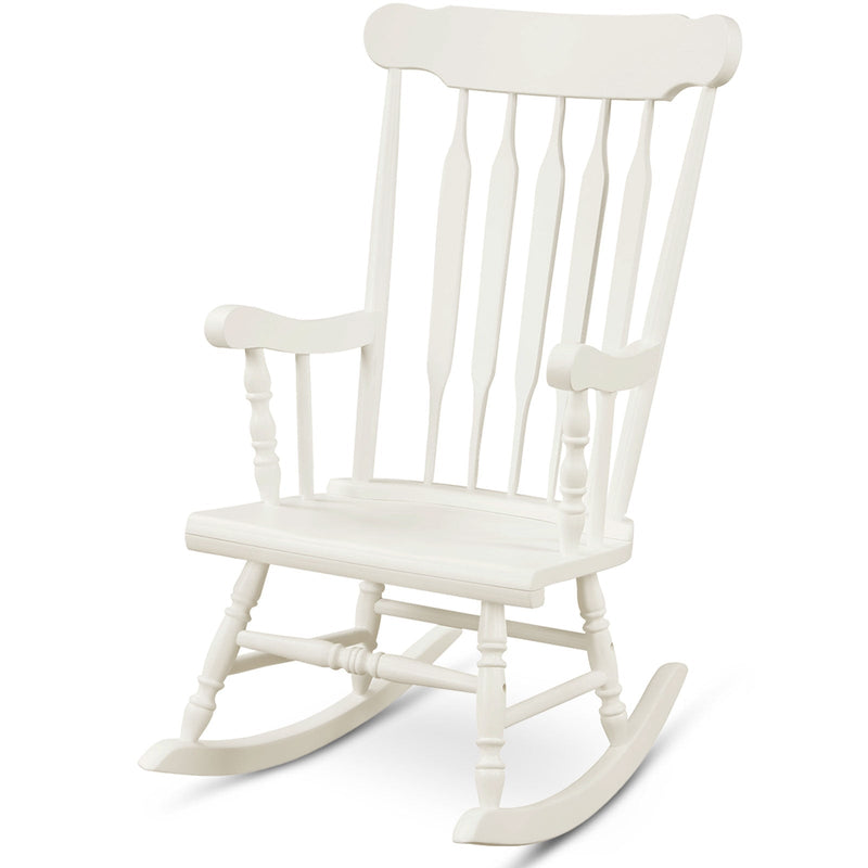 Solid Wood Porch Glossy Finish Rocking Chair-White - Relaxacare