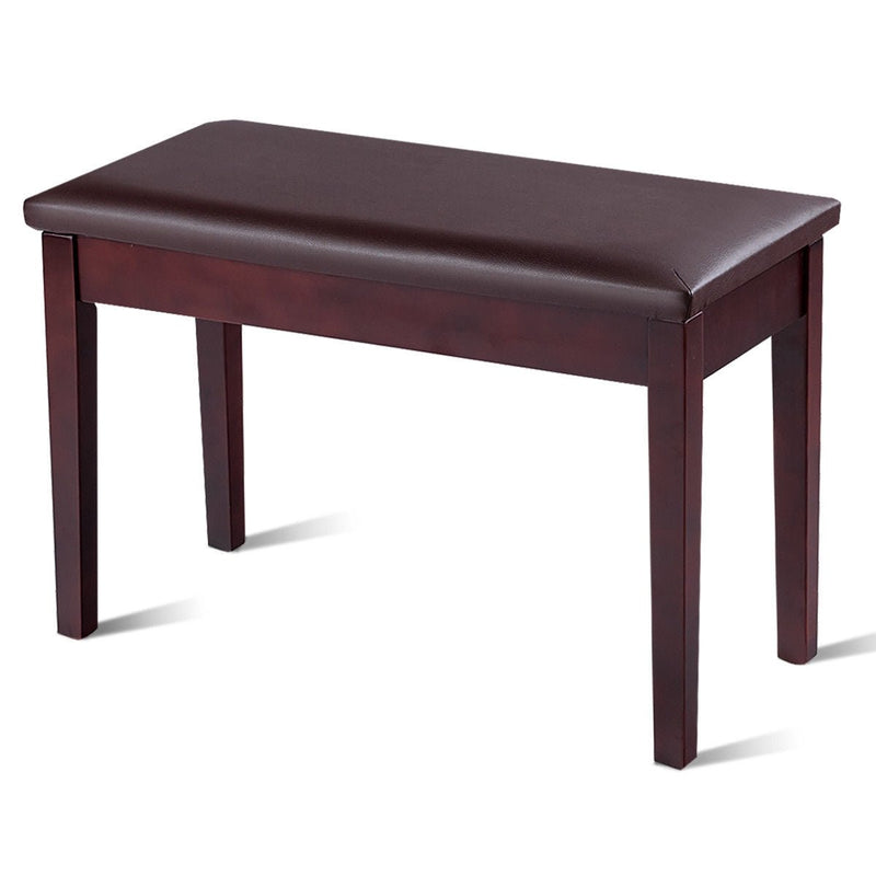 Solid Wood PU Leather Padded Piano Bench Keyboard Seat-Brown - Relaxacare
