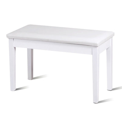 Solid Wood PU Leather Padded Piano Bench Keyboard Seat-White - Relaxacare