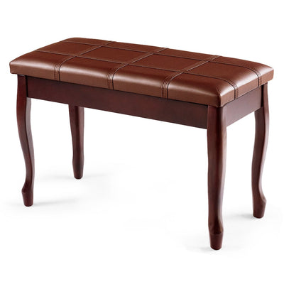 Solid Wood PU Leather Piano Bench with Storage-Brown - Relaxacare