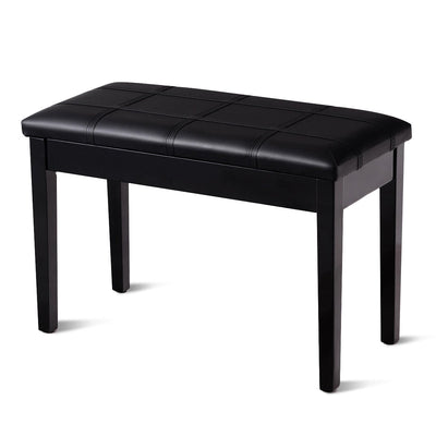 Solid Wood PU Leather Piano Double Duet Keyboard Bench-Black - Relaxacare