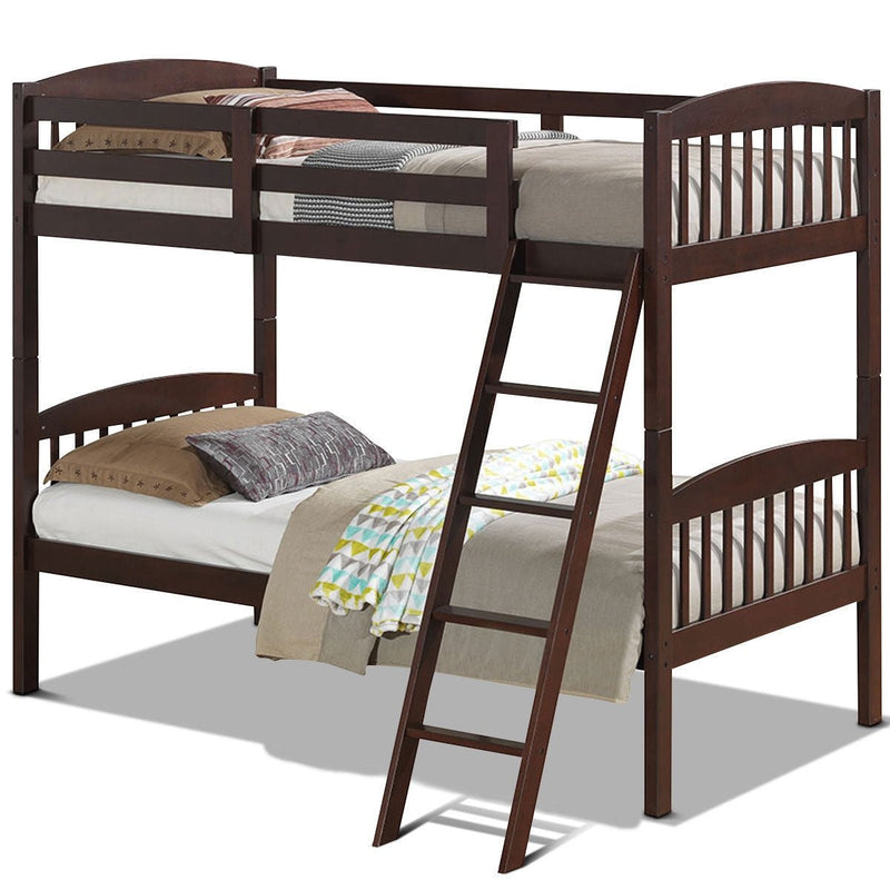 Solid Wood Twin Bunk Beds with Detachable Ladder-Coffee - Relaxacare