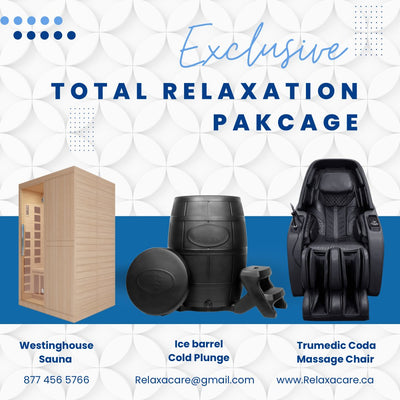 Spa Retreat Package Sale- Full Sauna, Ice Barrel and Massage Chair- Save $7500 By Bundling - Relaxacare