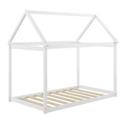 Stable Kids Platform Floor Bed with Roof and Heavy-Duty Slats-White - Relaxacare