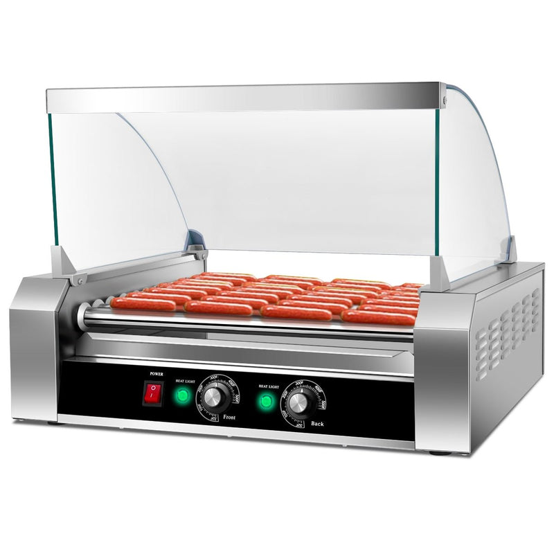 Stainless Steel Commercial 11 Roller Grill and 30 Hot Dog Cooker Machine - Relaxacare