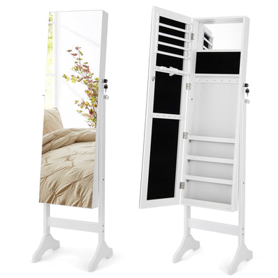 Standing Jewelry Cabinet with Full Length Mirror-White - Relaxacare
