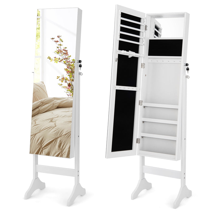 Standing Jewelry Cabinet with Full Length Mirror-White - Relaxacare