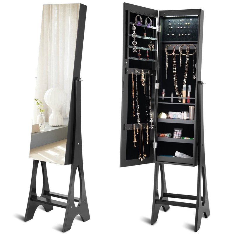 Standing Mirror Jewelry Cabinet-Black - Relaxacare