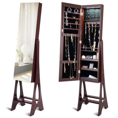 Standing Mirror Jewelry Cabinet -Brown - Relaxacare