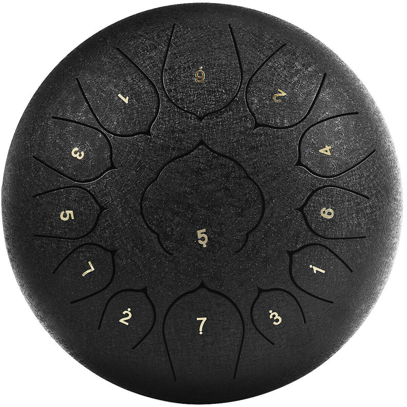 Steel Tongue Handpan Drum 13 Notes 12”-Black - Relaxacare