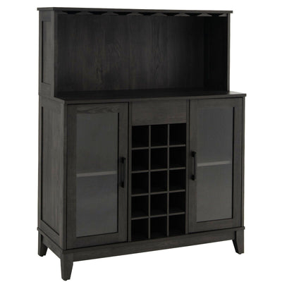 Storage Bar Cabinet with Framed Tempered Glass Door-Black - Relaxacare