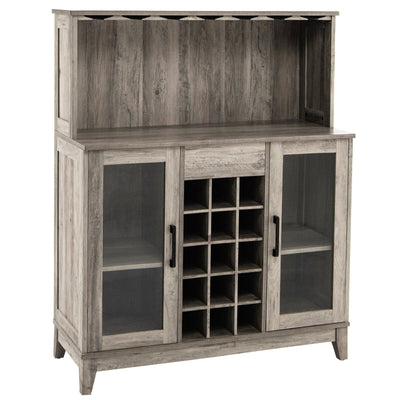 Storage Bar Cabinet with Framed Tempered Glass Door-Gray - Relaxacare