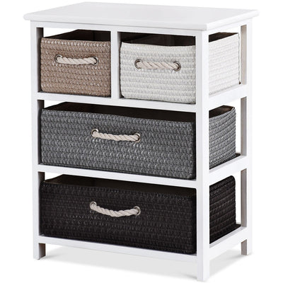Storage Drawer Nightstand Woven Basket Cabinet Bedside Table - Relaxacare