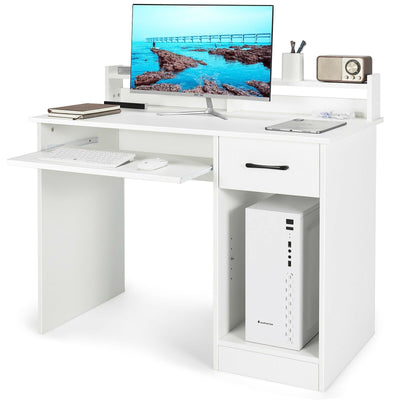 Study Laptop Table with Drawer and Keyboard Tray-White - Relaxacare